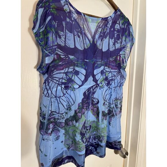 Unity World Wear Blue Purple Sheer Butterfly Fairy Puff Sleeve V Neck Pixie  L - Picture 6 of 7